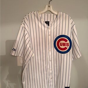 Majestic Cubs White and Blue Striped Men's Shirt Derek Lee 25 Majestic